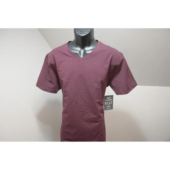 BYLT Drop Cut V-Neck T-Shirt Mens Large Maroon Athletic Fit performance NEW - Picture 2 of 13